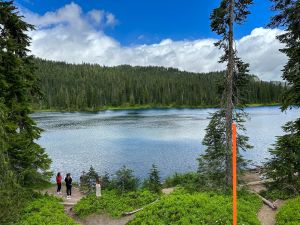 Reflection Lakes with clouds obscuring the mountain